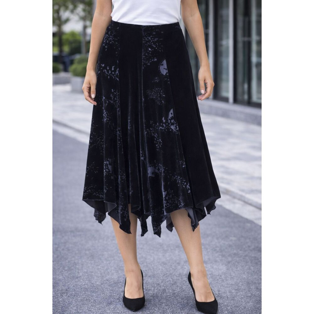 A.B.S. Allen Schwartz Floral Flocked Long Maxi Skirt Black 8